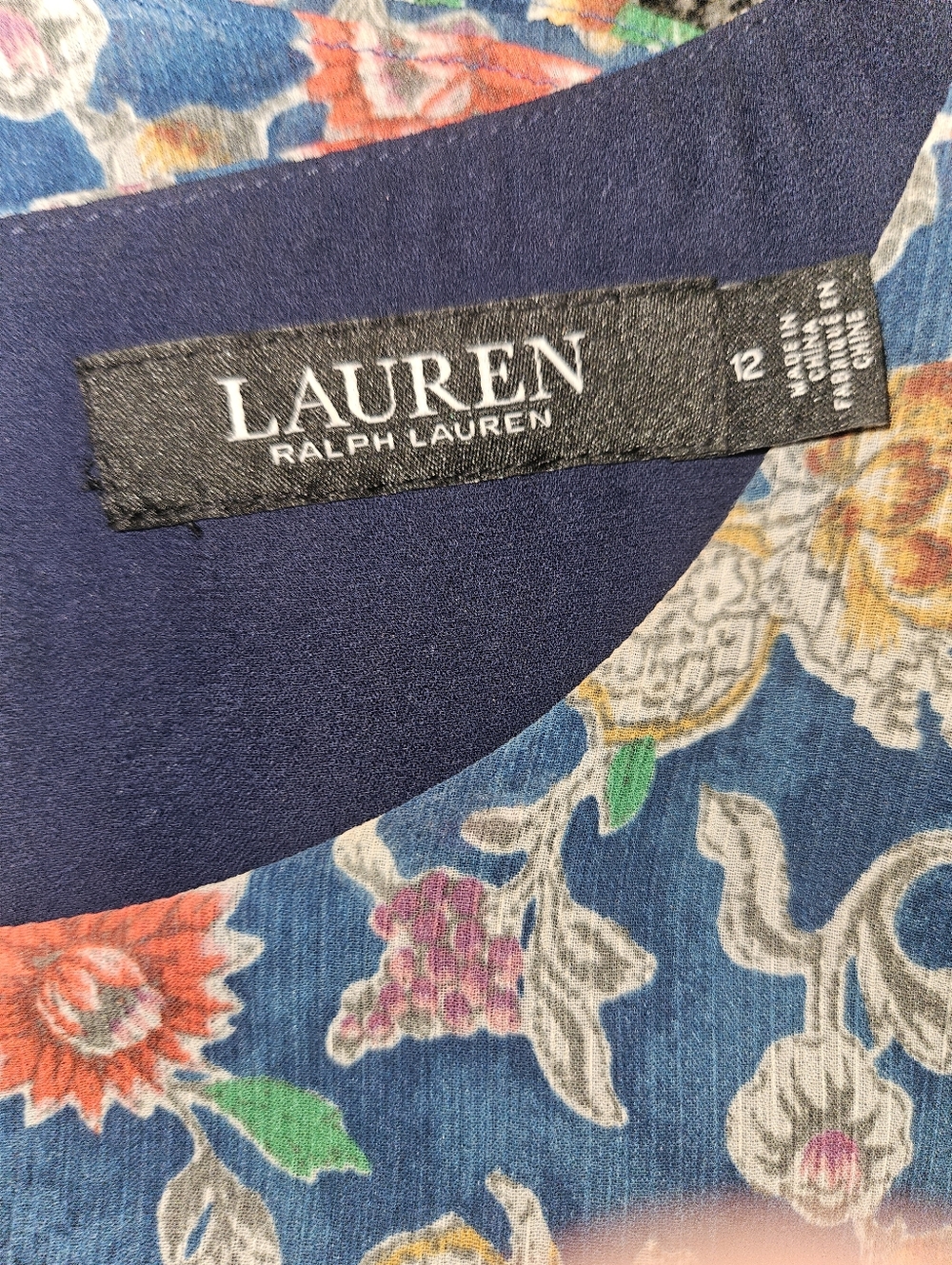Lauren Ralph Lauren Floral Tiered Shift Dress Size 12 Navy Multicolor Crinkle Ge - Picture 3 of 8